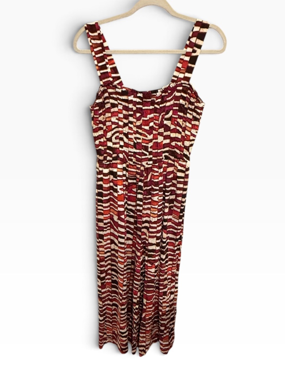 NWT INC International Concepts Smocked Sundress Red Abstract Print M Resort